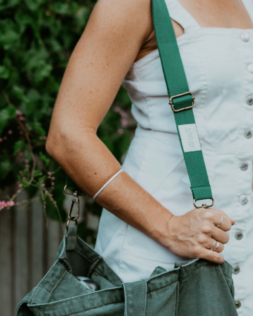 Paired with the new version of the everyday zip top pocket tote, the adjustable and detachable strap converts your bag to a crossbody style.