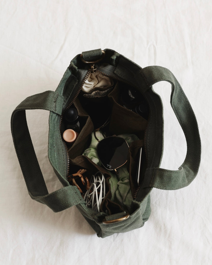 Small version of the bestselling totes, with six pockets.