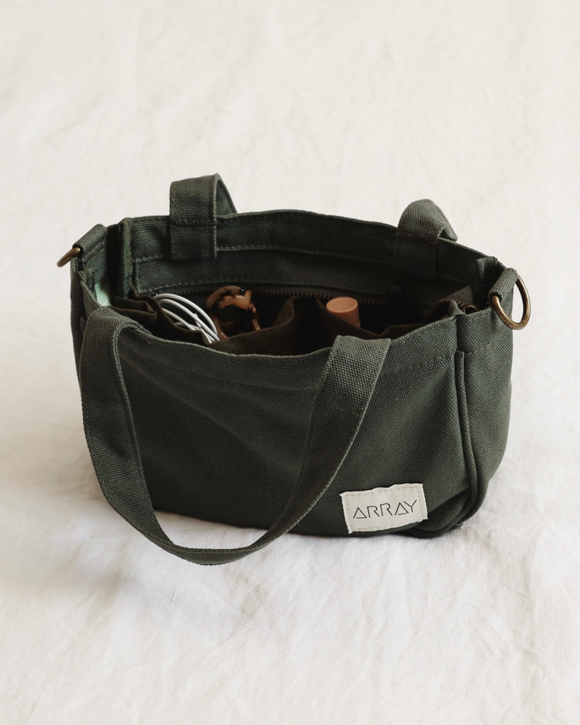 Small version of the bestselling totes, with six pockets.